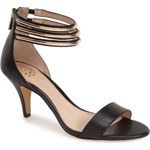 Vince Camuto Misha gold ankle strap black sandals size 11 NWOT super cute!